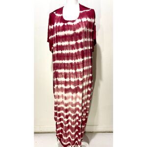 Lane Bryant Tie Dye maxi dress tunic comf pocket ruched burgundy red women 26-28